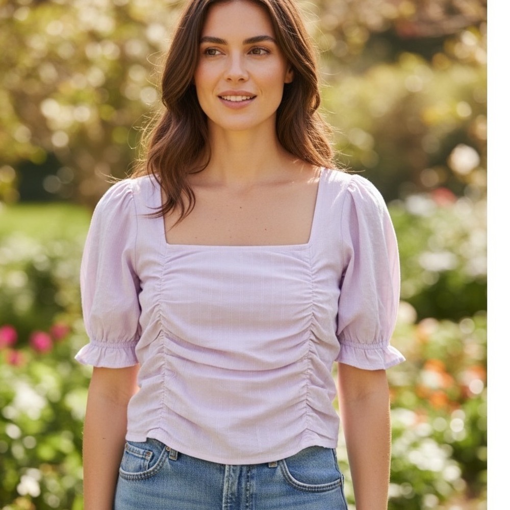 Lost + Wander Lavender Ruched Puff Sleeve Blouse Fairycore Peasant Bohemian M
